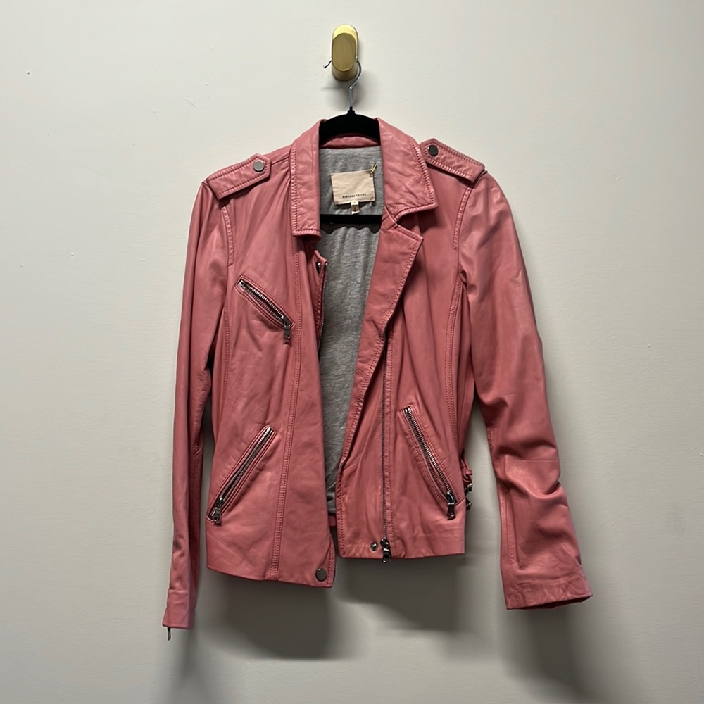 Rebecca Taylor pink lambskin moto jacket.